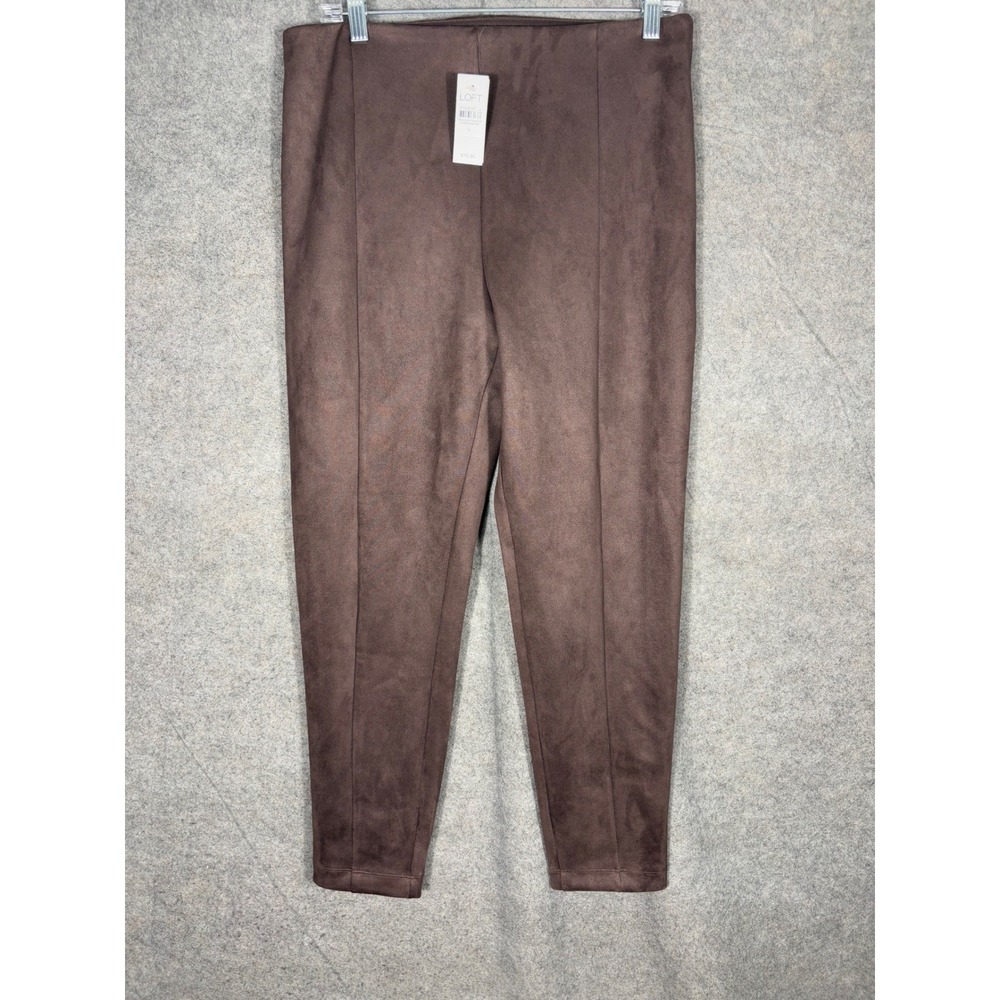 Loft Womens Faux Suede Leggings Brown High‎ Rise Seamed Pull On Pants Size L NWT